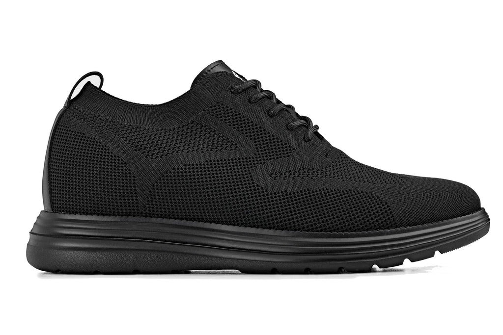 CALTO - X2631 - 2.8 Inches Taller (Black/Black Sole) - Lace Up Casual Walker - Lightweight - WonderingCloth