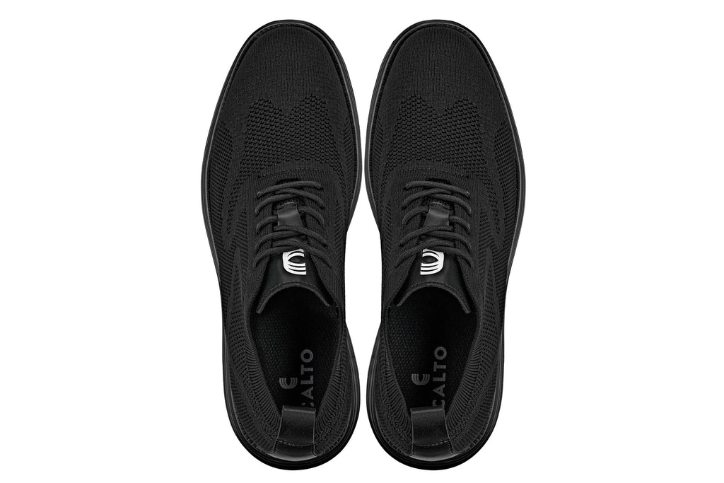 CALTO - X2631 - 2.8 Inches Taller (Black/Black Sole) - Lace Up Casual Walker - Lightweight - WonderingCloth