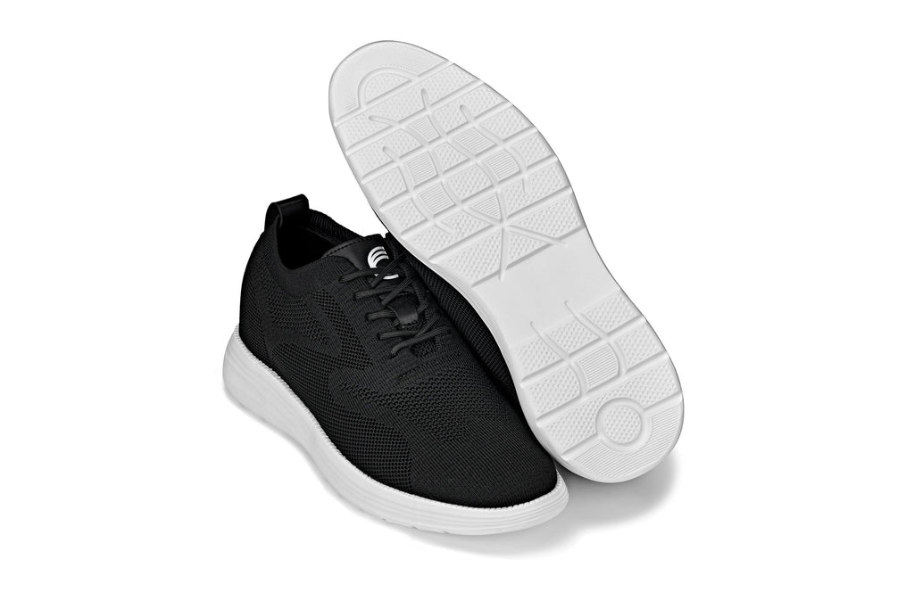CALTO - X2632 - 2.8 Inches Taller (Black/White Sole) - Lace Up Casual Walker - Lightweight - WonderingCloth