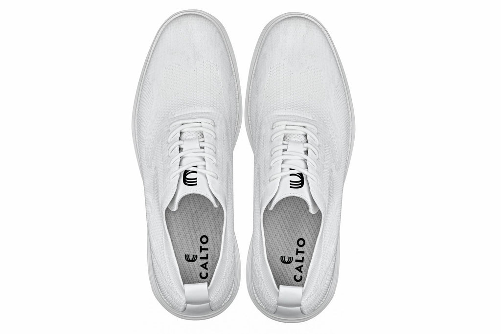 CALTO - X2633 - 2.8 Inches Taller (White) - Lace Up Casual Walker - Lightweight - WonderingCloth