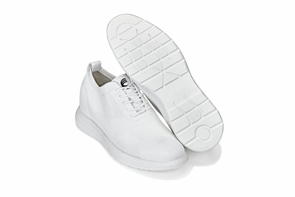 CALTO - X2633 - 2.8 Inches Taller (White) - Lace Up Casual Walker - Lightweight - WonderingCloth