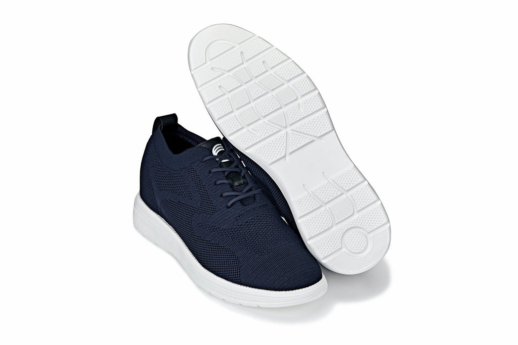 CALTO - X2634 - 2.8 Inches Taller (Night Blue) - Lace Up Casual Walker - Lightweight - WonderingCloth