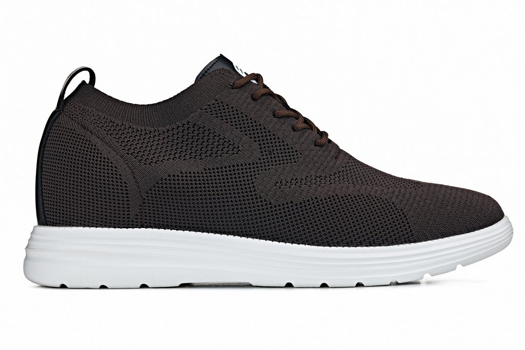 CALTO - X2635 - 2.8 Inches Taller (Coffee Brown) - Lace Up Casual Walker - Lightweight - WonderingCloth