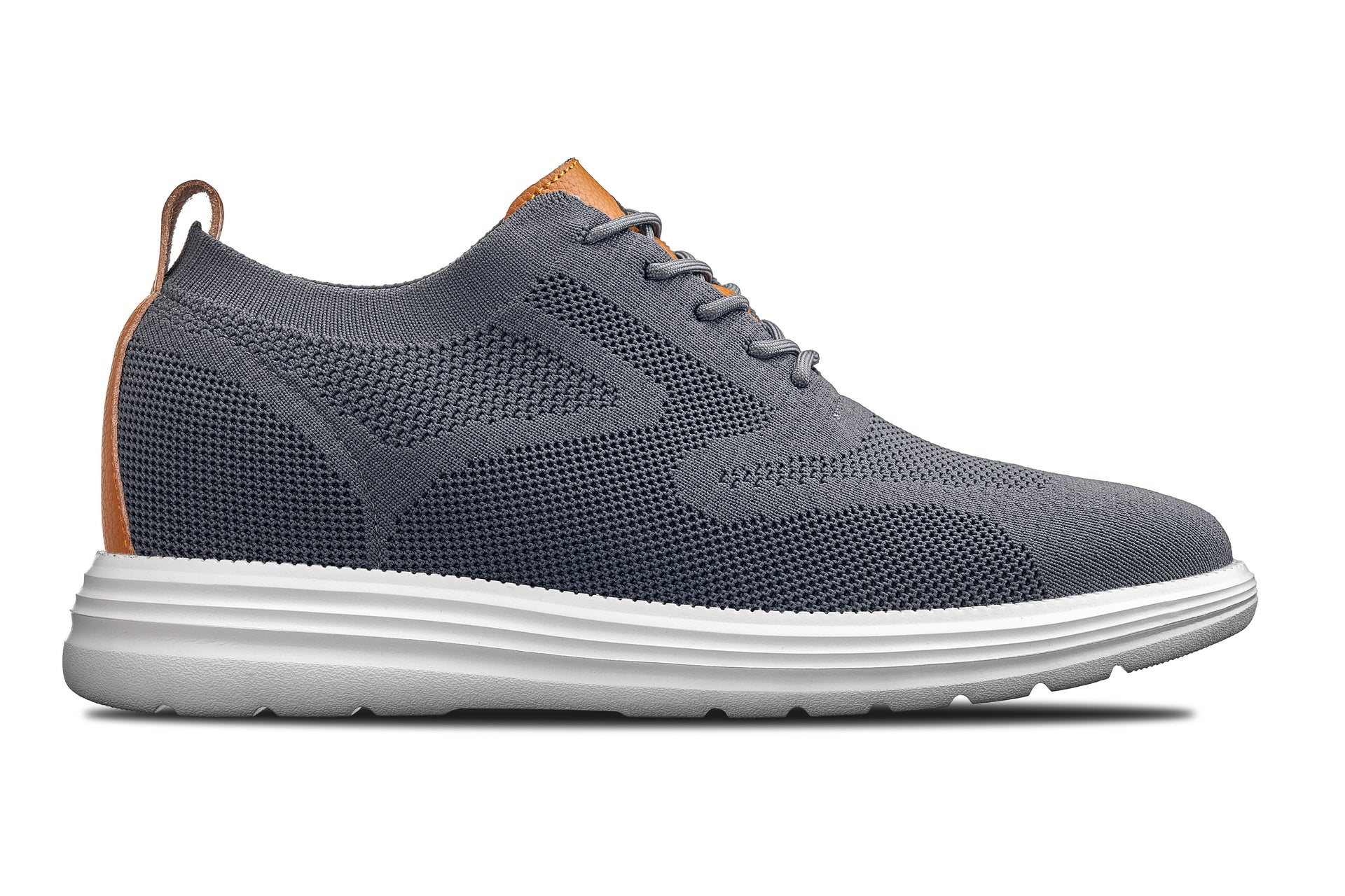 CALTO - X2636 - 2.8 Inches Taller (Iron Grey/Brown) - Lace Up Casual Walker - Lightweight - WonderingCloth