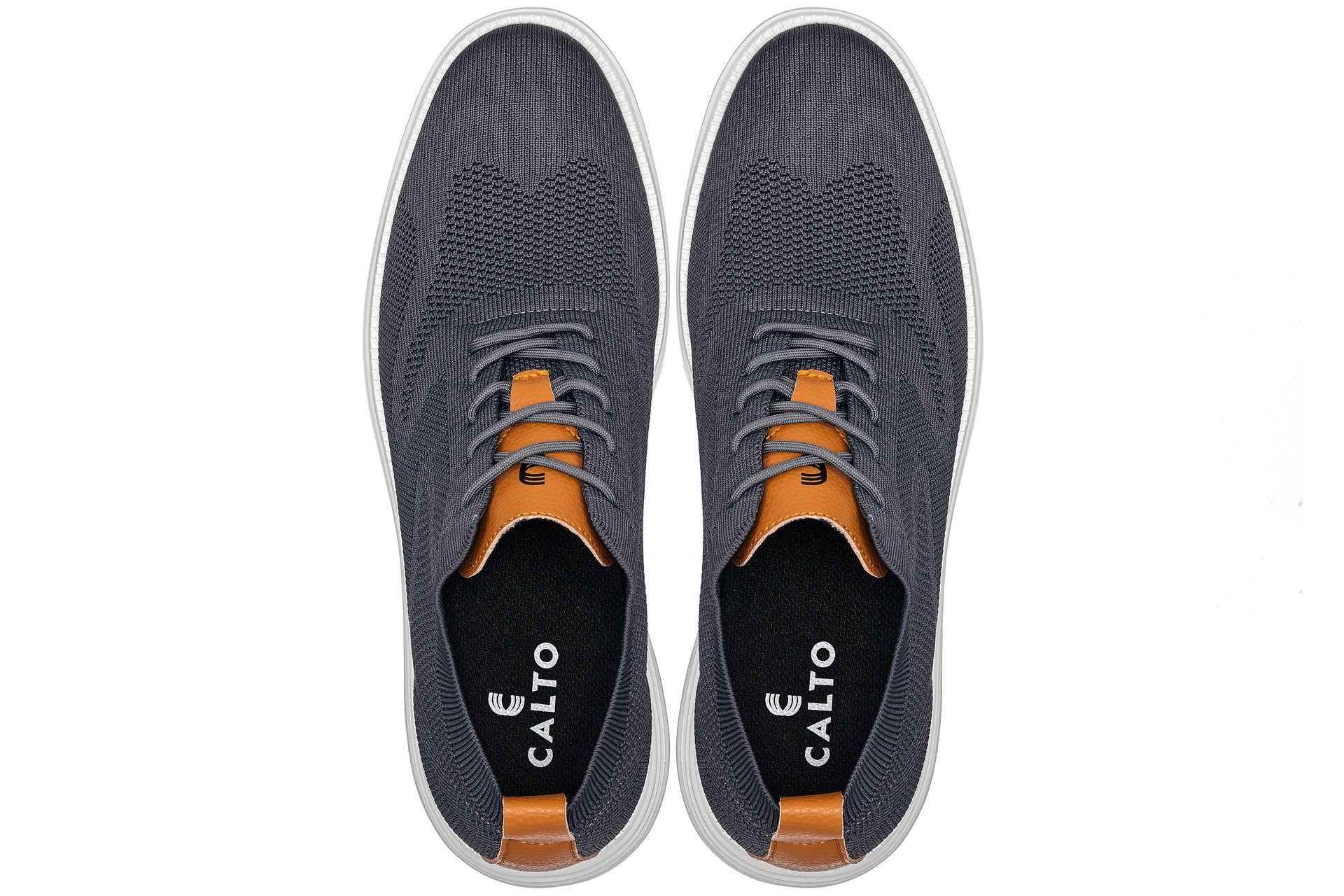 CALTO - X2636 - 2.8 Inches Taller (Iron Grey/Brown) - Lace Up Casual Walker - Lightweight - WonderingCloth