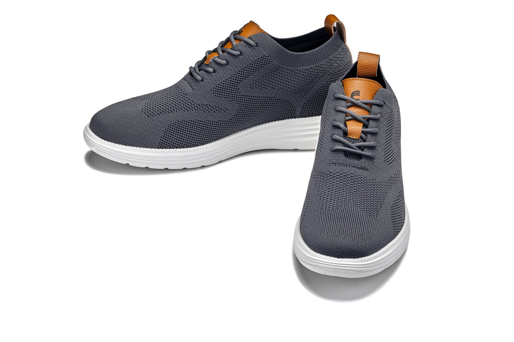 CALTO - X2636 - 2.8 Inches Taller (Iron Grey/Brown) - Lace Up Casual Walker - Lightweight - WonderingCloth