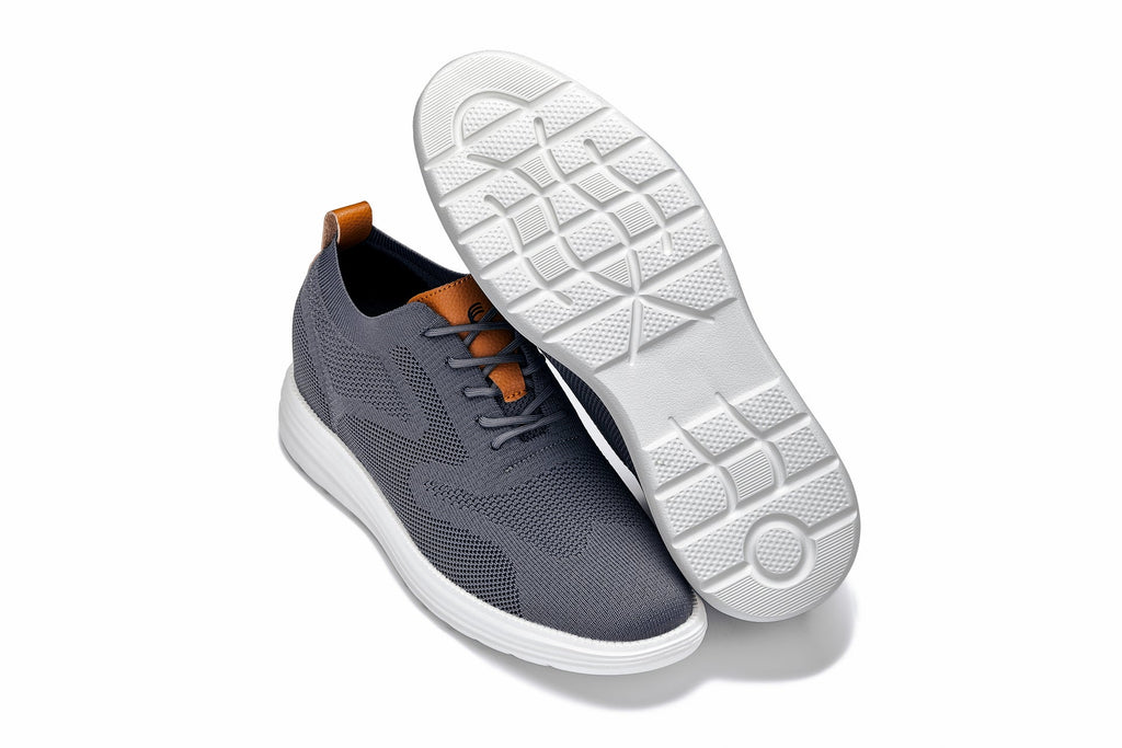 CALTO - X2636 - 2.8 Inches Taller (Iron Grey/Brown) - Lace Up Casual Walker - Lightweight - WonderingCloth