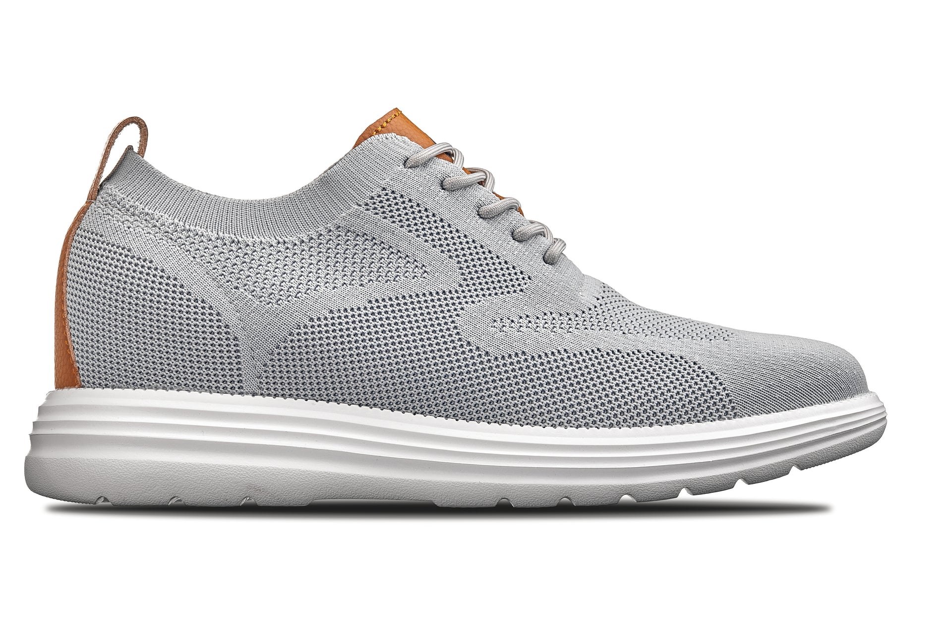 CALTO - X2637 - 2.8 Inches Taller (Pewter Grey/Brown) - Lace Up Casual Walker - Lightweight - WonderingCloth
