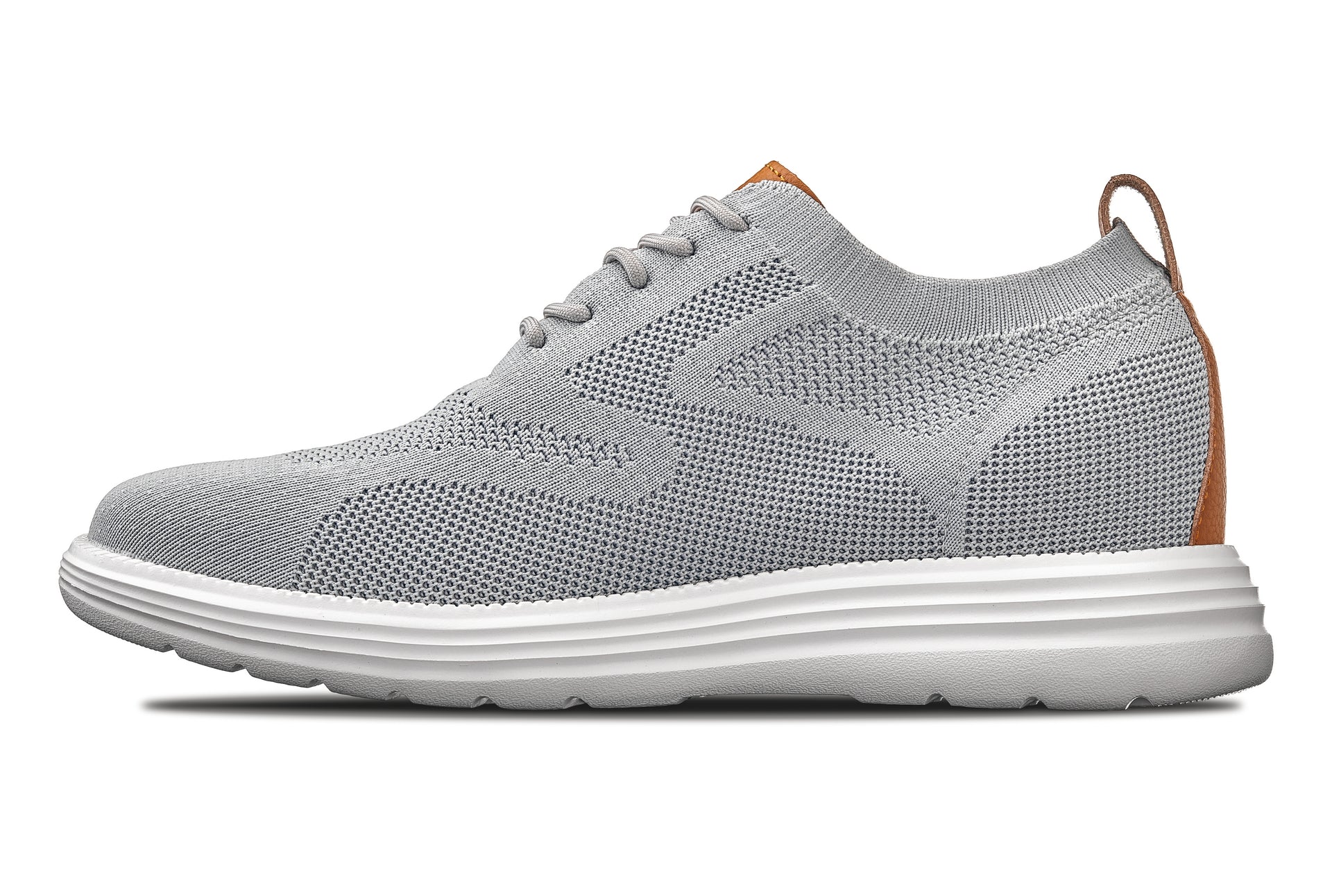 CALTO - X2637 - 2.8 Inches Taller (Pewter Grey/Brown) - Lace Up Casual Walker - Lightweight - WonderingCloth