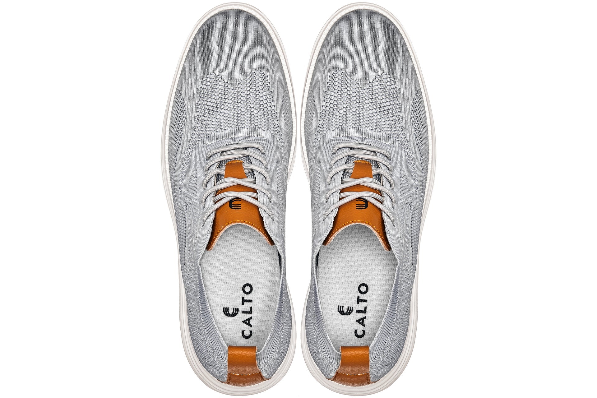 CALTO - X2637 - 2.8 Inches Taller (Pewter Grey/Brown) - Lace Up Casual Walker - Lightweight - WonderingCloth