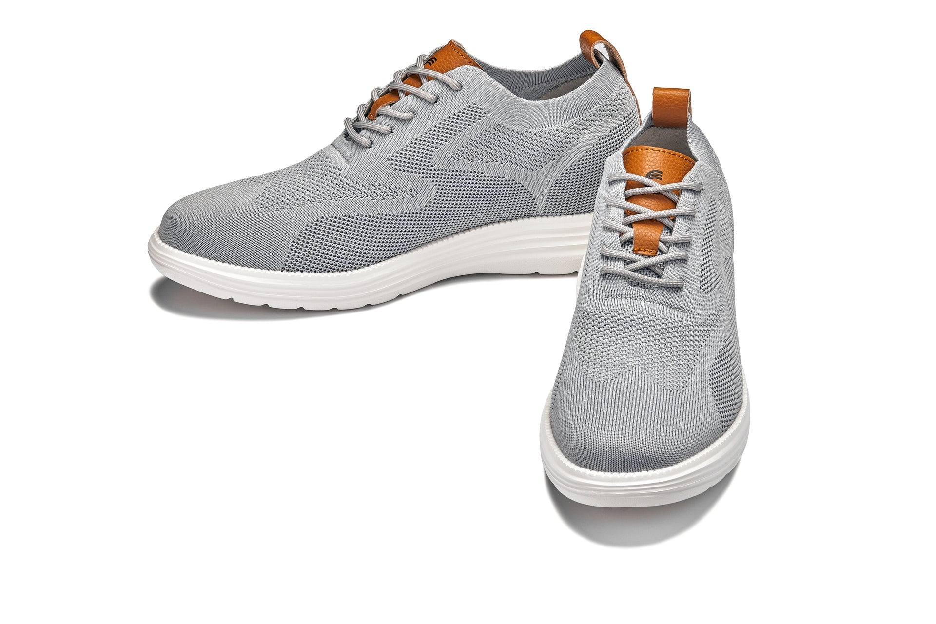 CALTO - X2637 - 2.8 Inches Taller (Pewter Grey/Brown) - Lace Up Casual Walker - Lightweight - WonderingCloth
