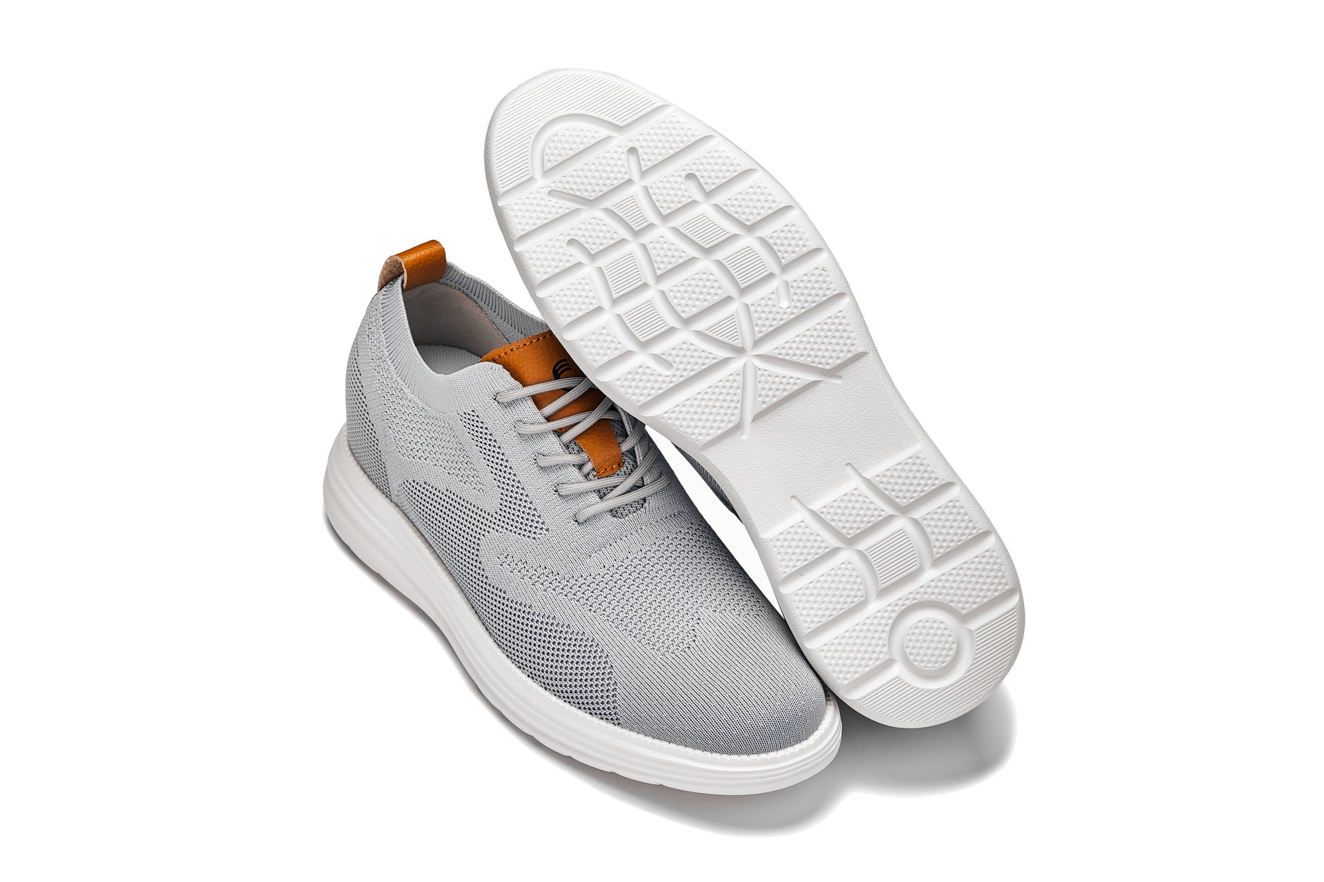 CALTO - X2637 - 2.8 Inches Taller (Pewter Grey/Brown) - Lace Up Casual Walker - Lightweight - WonderingCloth