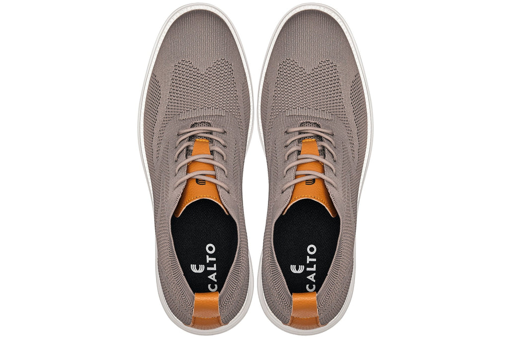 CALTO - X2638 - 2.8 Inches Taller (Khaki/Brown) - Lace Up Casual Walker - Lightweight - WonderingCloth