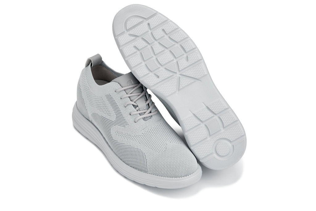 CALTO - X2640 - 2.8 Inches Taller (Pewter/Light Grey Sole) - Lace Up Casual Walker - Lightweight - WonderingCloth