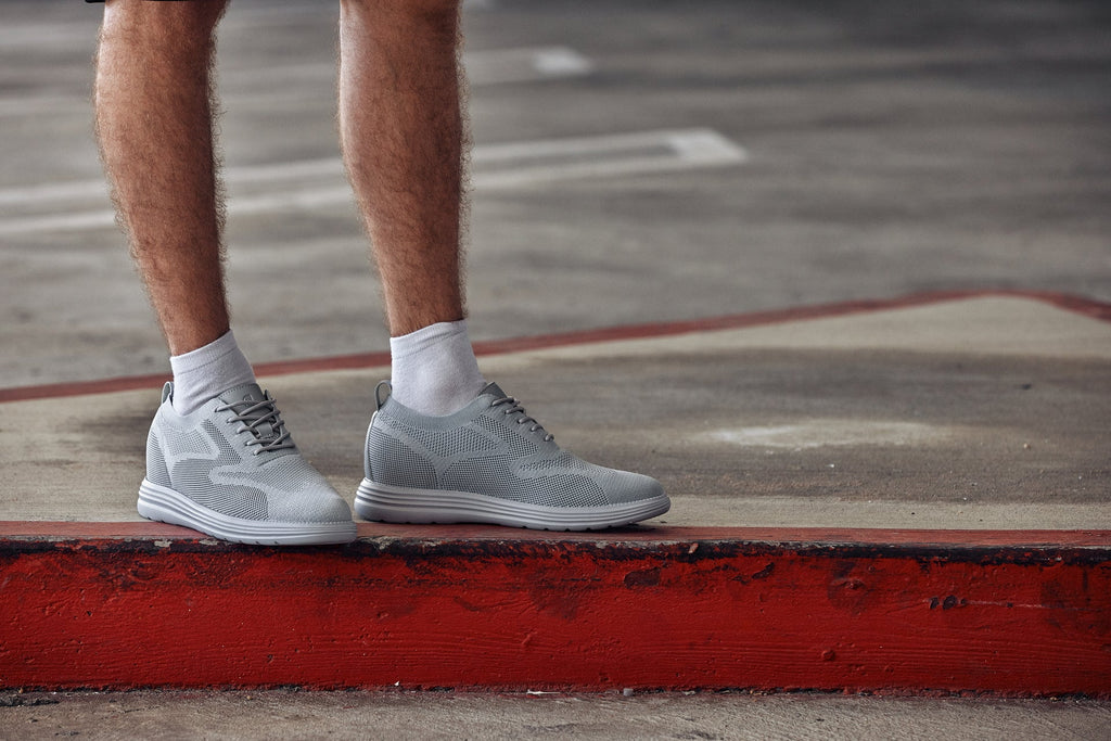 CALTO - X2640 - 2.8 Inches Taller (Pewter/Light Grey Sole) - Lace Up Casual Walker - Lightweight - WonderingCloth