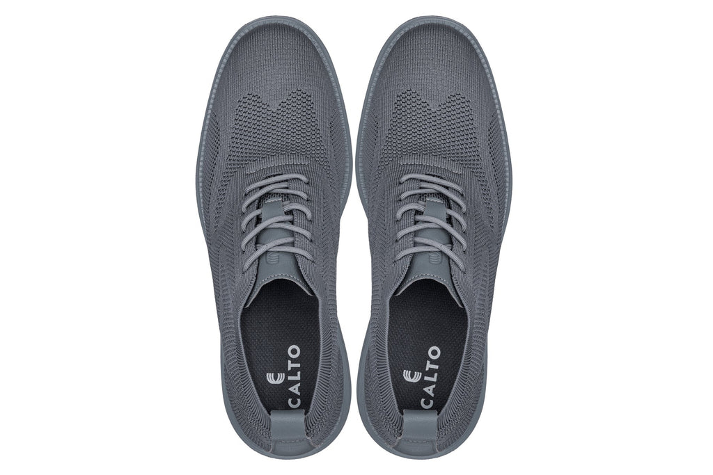 CALTO - X2641 - 2.8 Inches Taller (Iron/Dark Grey Sole) - Lace Up Casual Walker - Lightweight - WonderingCloth