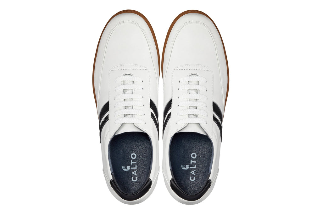 CALTO White Leather Sneakers - 2.8 inches - Y2821 - WonderingCloth