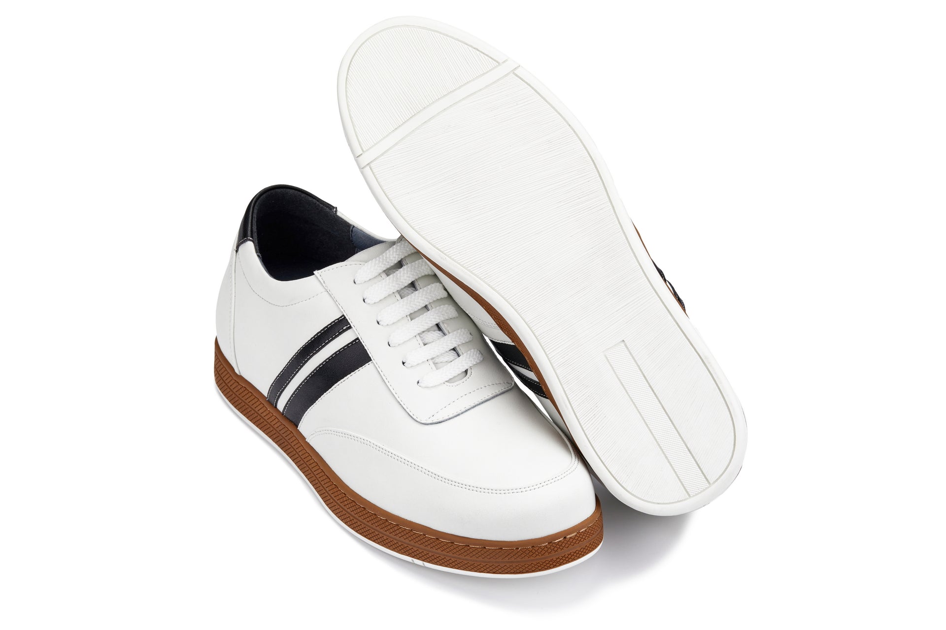 CALTO White Leather Sneakers - 2.8 inches - Y2821 - WonderingCloth