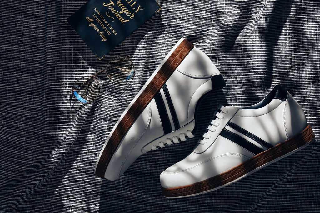 CALTO White Leather Sneakers - 2.8 inches - Y2821 - WonderingCloth