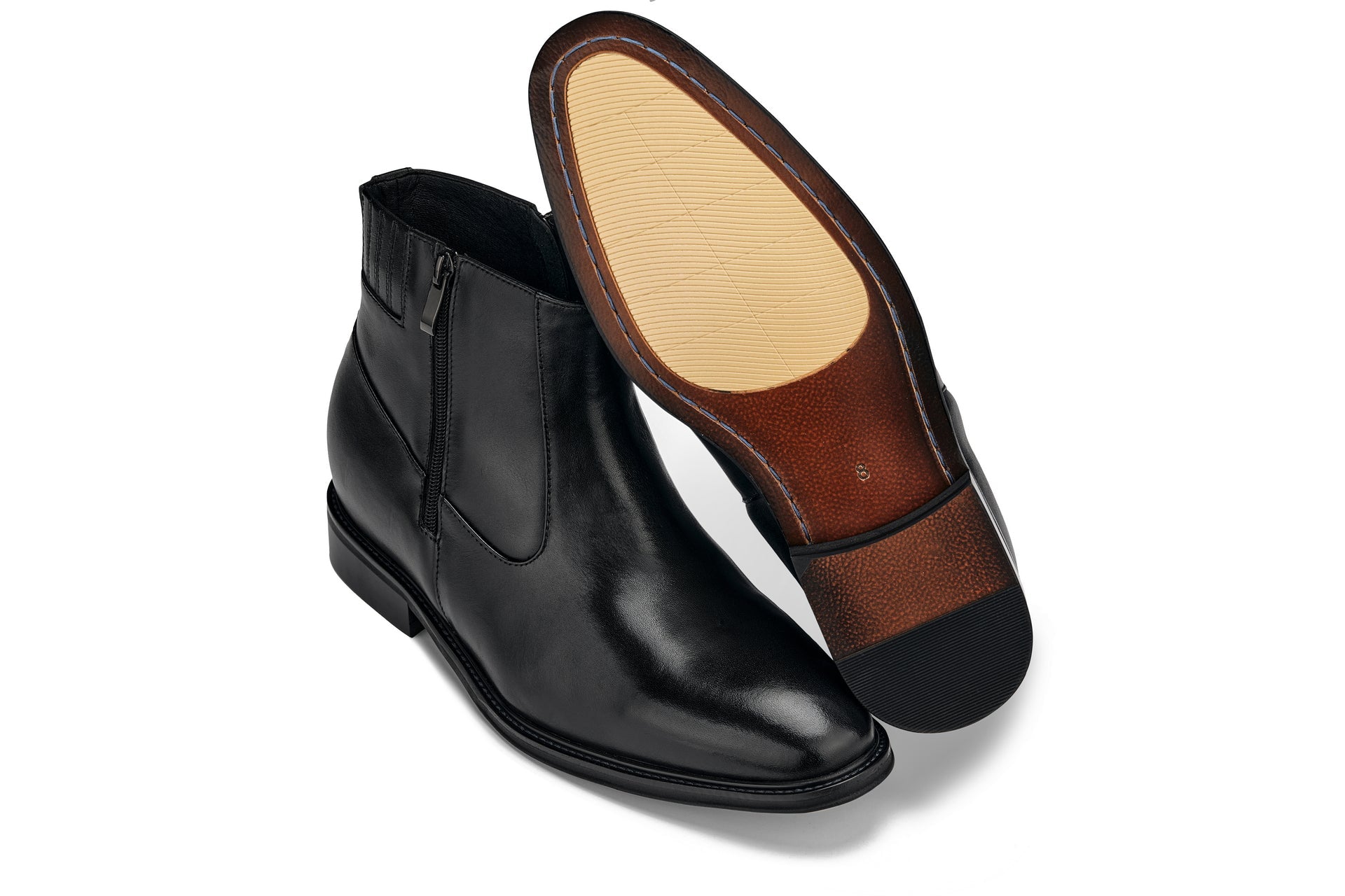 CALTO - Y70621 - 2.8 Inches Taller (Black) - Lightweight Zipper Boots - WonderingCloth