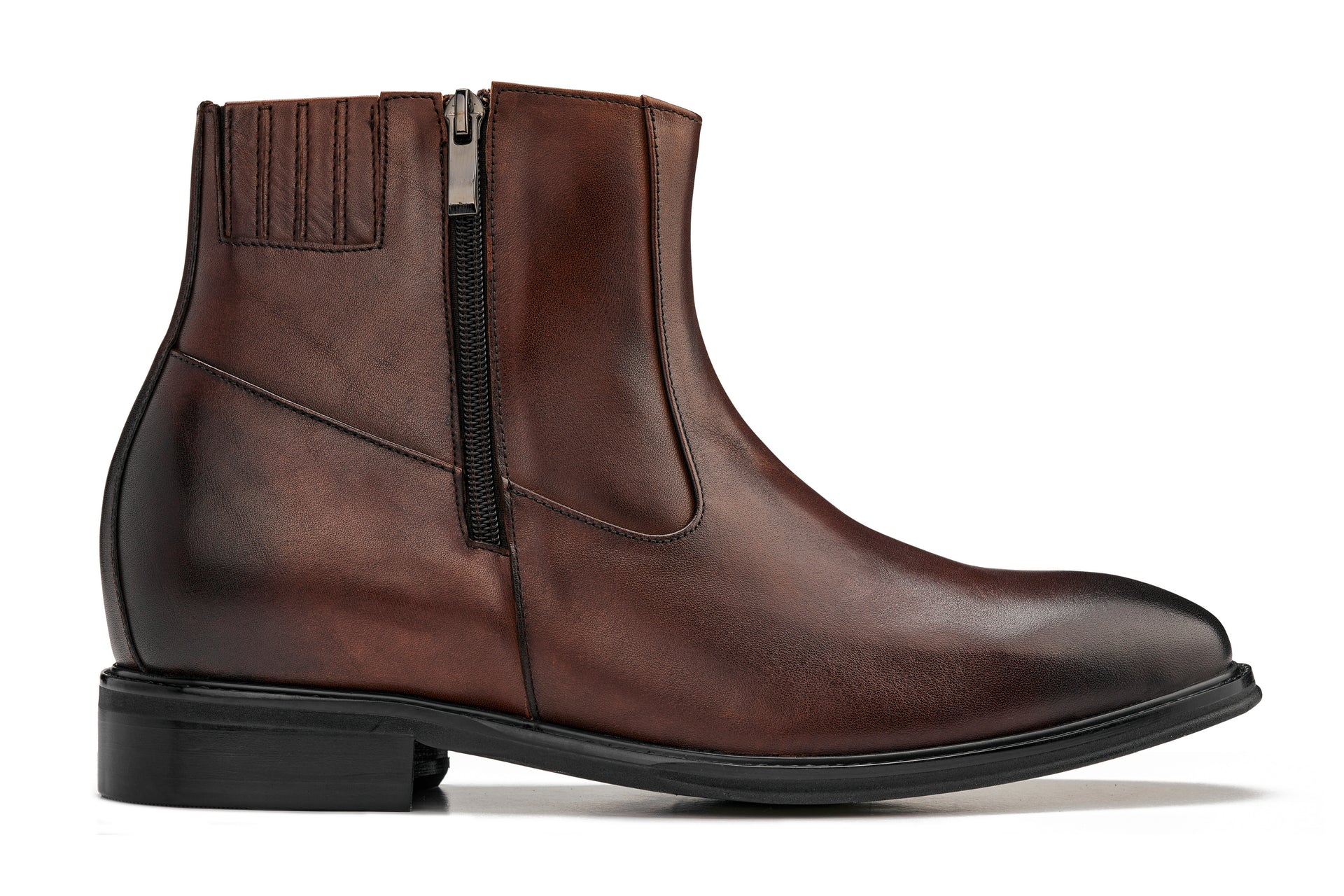 CALTO - Y70622 - 2.8 Inches Taller (Coffee Brown) - Lightweight Zipper Boots - WonderingCloth