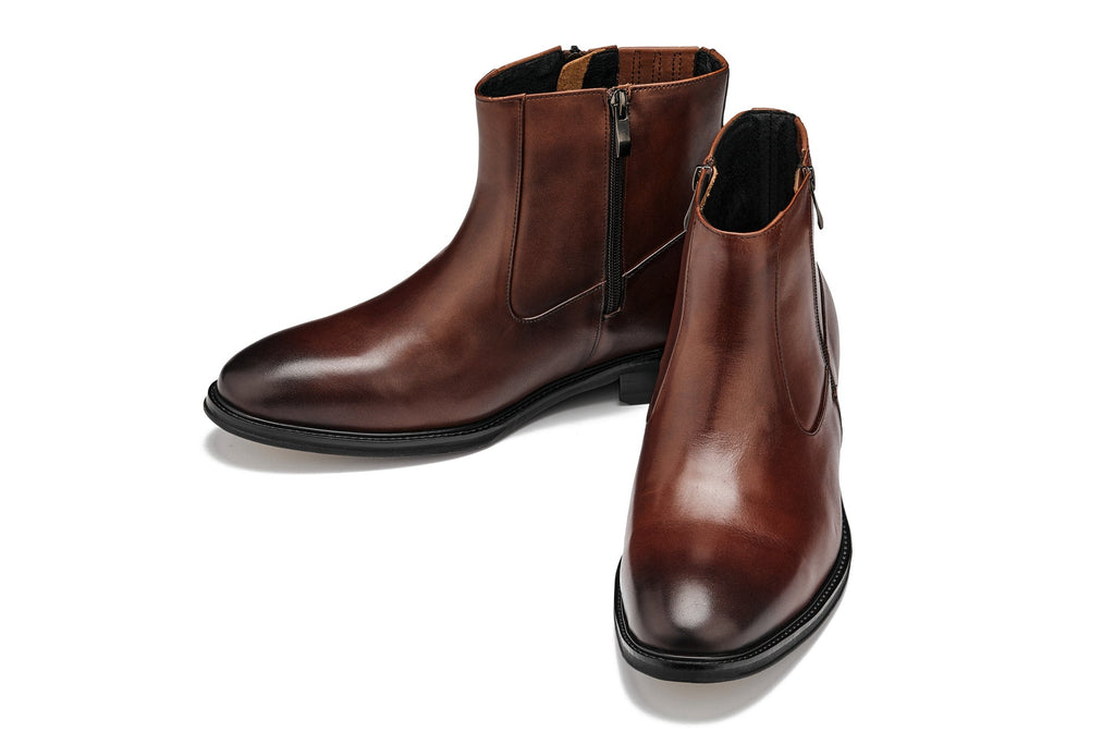 CALTO - Y70622 - 2.8 Inches Taller (Coffee Brown) - Lightweight Zipper Boots - WonderingCloth