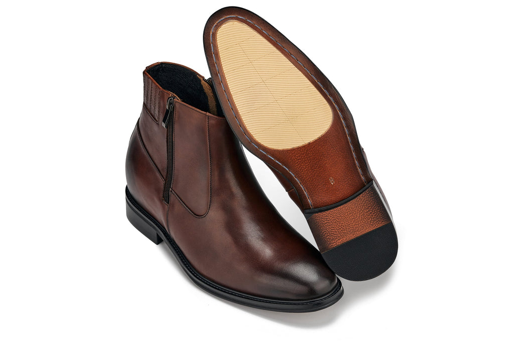 CALTO - Y70622 - 2.8 Inches Taller (Coffee Brown) - Lightweight Zipper Boots - WonderingCloth