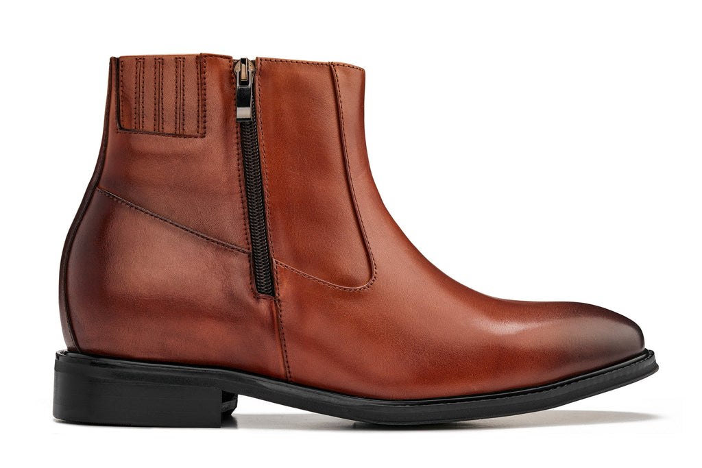 CALTO - Y70623 - 2.8 Inches Taller (Rust Brown) - Lightweight Zipper Boots - WonderingCloth