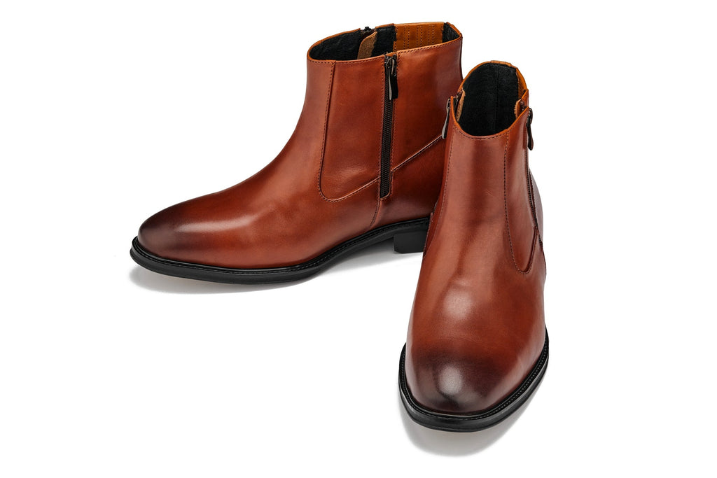 CALTO - Y70623 - 2.8 Inches Taller (Rust Brown) - Lightweight Zipper Boots - WonderingCloth