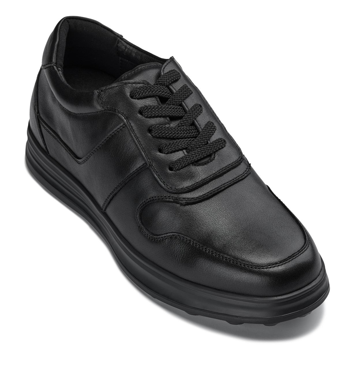 CALTO - Y7080 - 2.8 Inches Taller (Black) - Lightweight Nappa Leather Sneakers - WonderingCloth