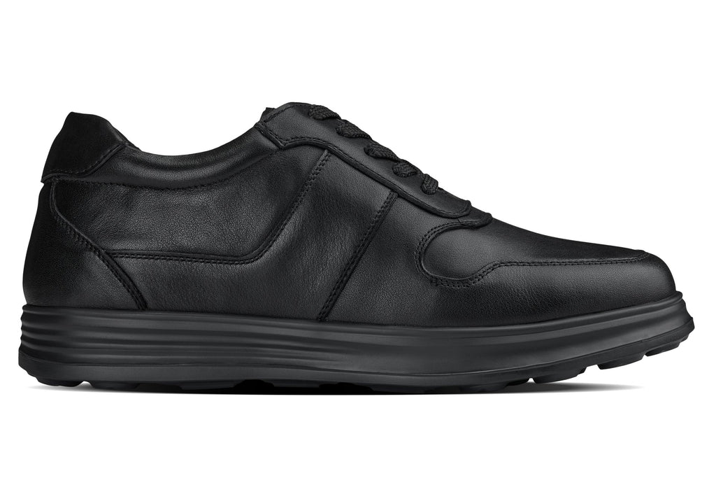 CALTO - Y7080 - 2.8 Inches Taller (Black) - Lightweight Nappa Leather Sneakers - WonderingCloth