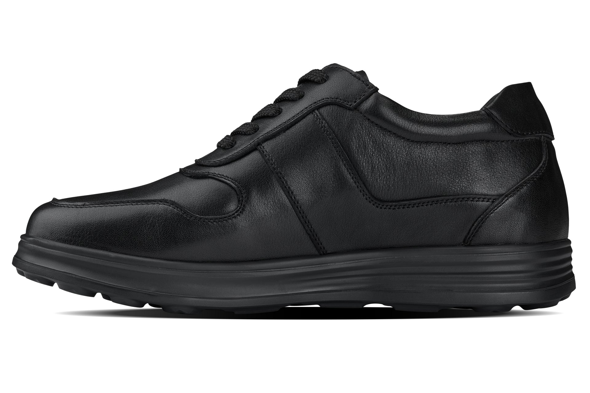 CALTO - Y7080 - 2.8 Inches Taller (Black) - Lightweight Nappa Leather Sneakers - WonderingCloth