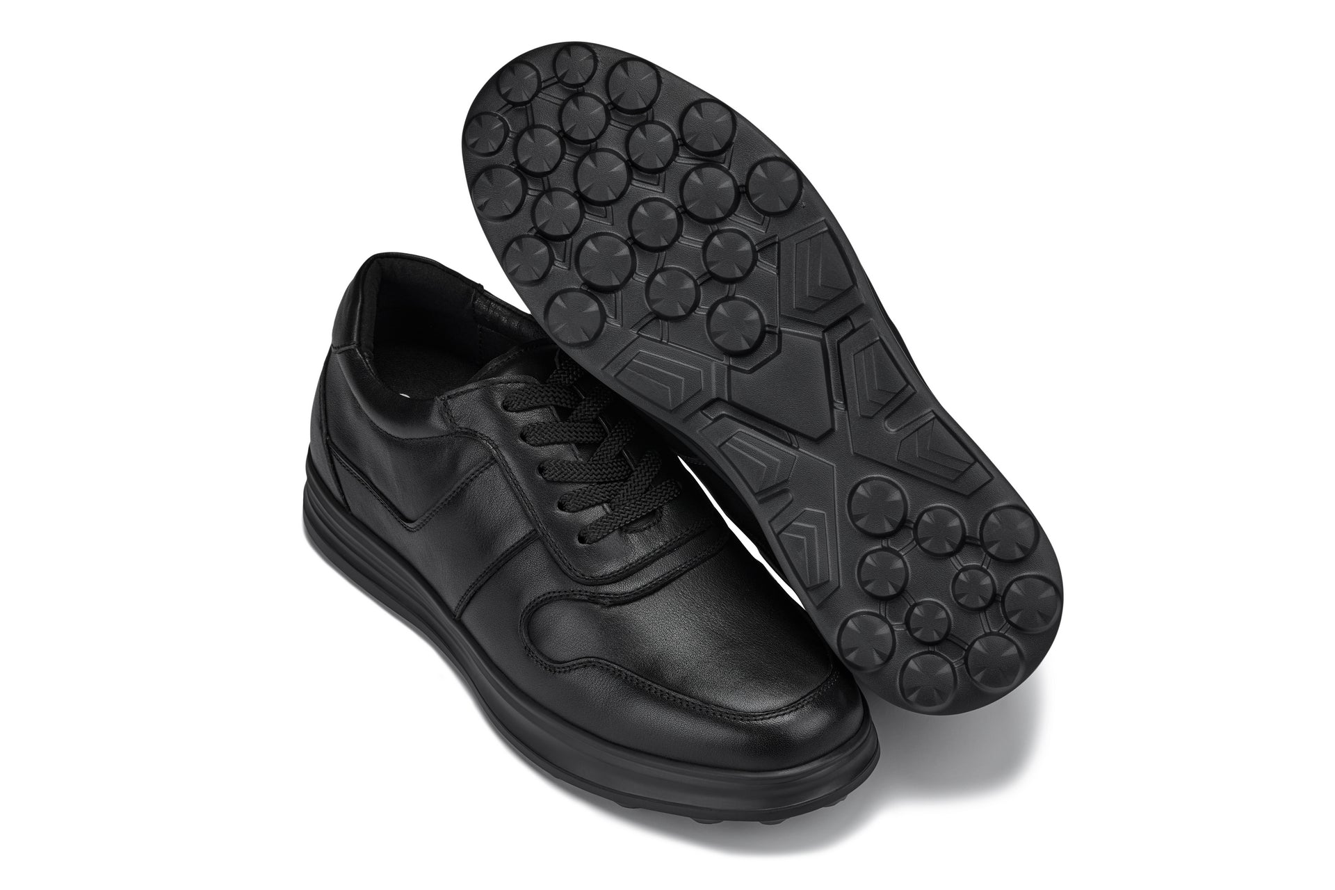 CALTO - Y7080 - 2.8 Inches Taller (Black) - Lightweight Nappa Leather Sneakers - WonderingCloth