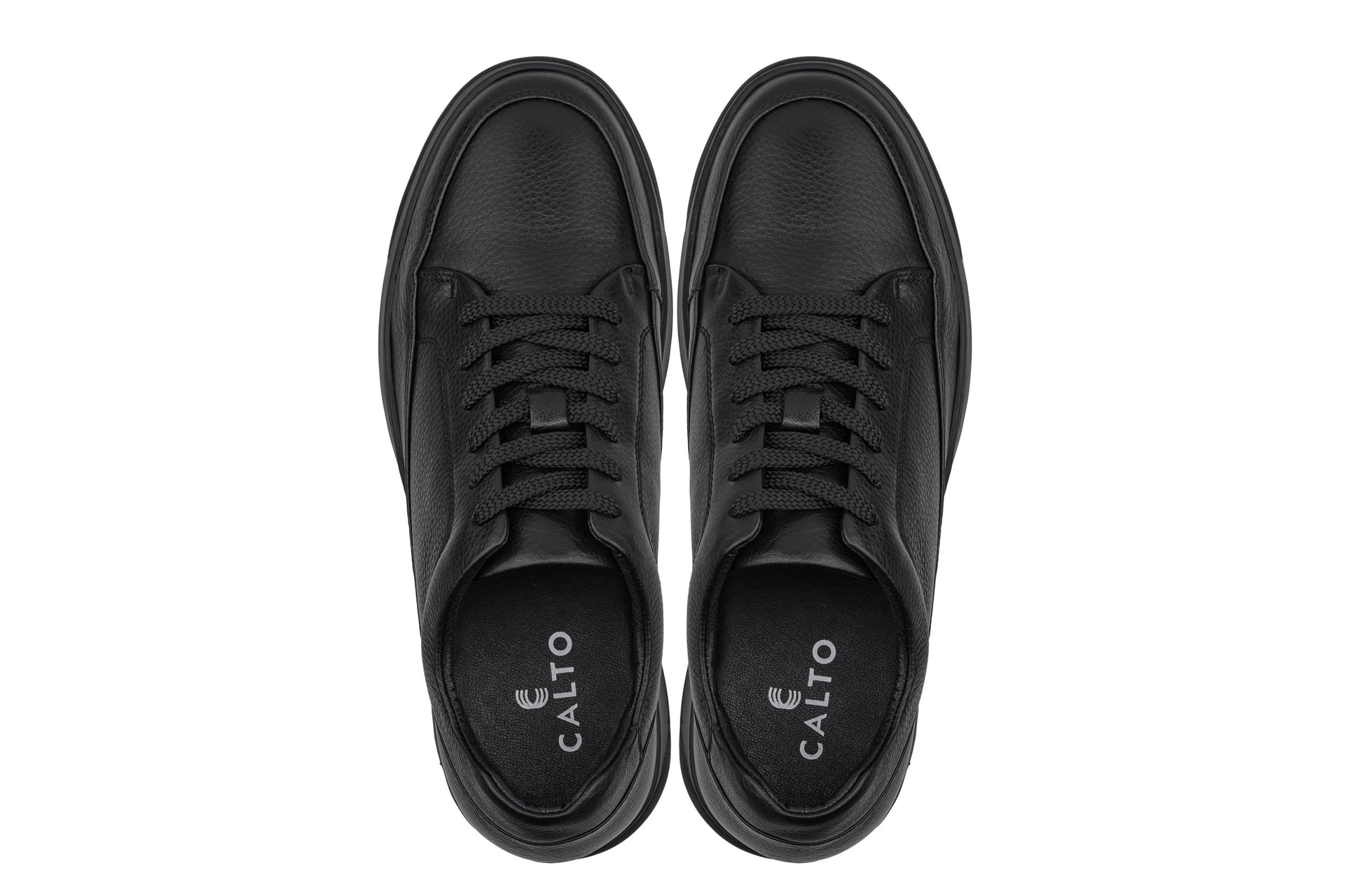CALTO - Y7111 - 2.6 Inches Taller (Black) - Elevated Pebble Grain Leather Sneakers - WonderingCloth
