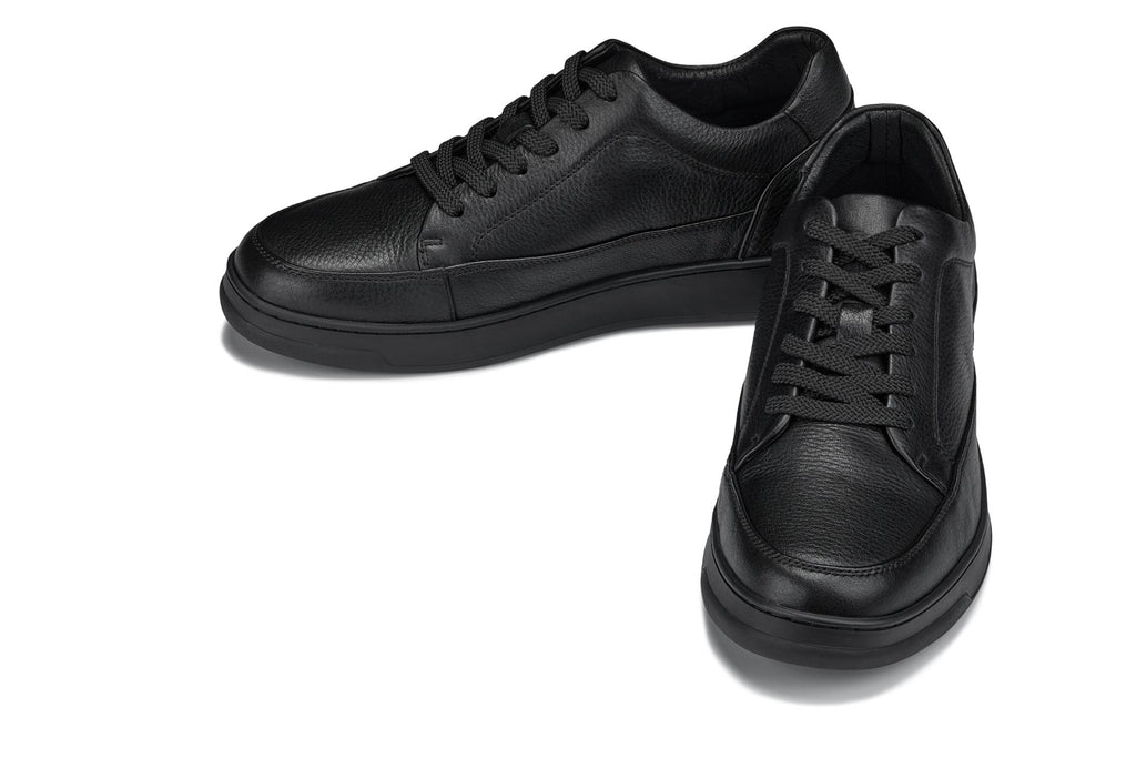 CALTO - Y7111 - 2.6 Inches Taller (Black) - Elevated Pebble Grain Leather Sneakers - WonderingCloth