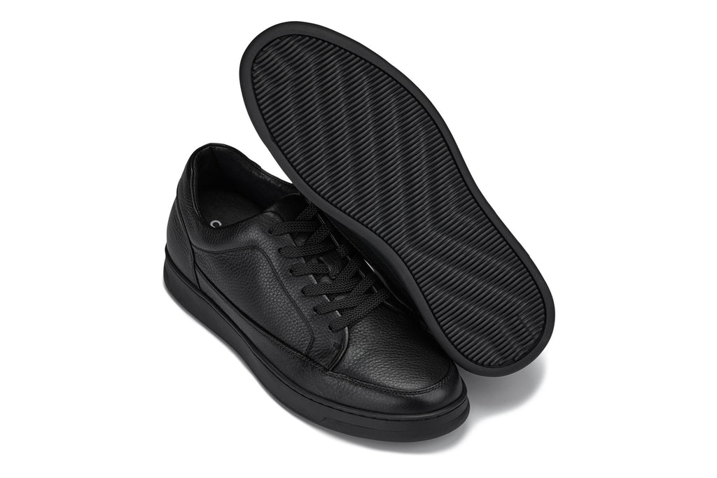 CALTO - Y7111 - 2.6 Inches Taller (Black) - Elevated Pebble Grain Leather Sneakers - WonderingCloth