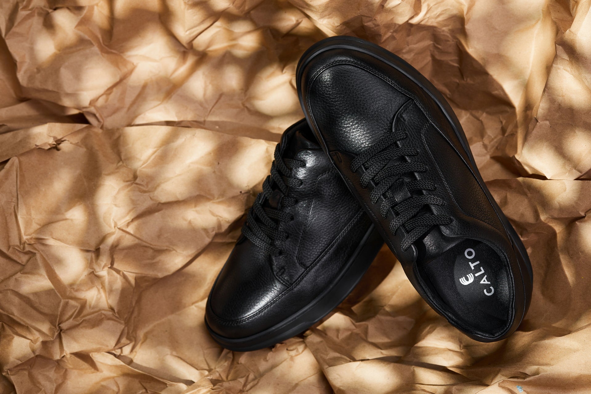 CALTO - Y7111 - 2.6 Inches Taller (Black) - Elevated Pebble Grain Leather Sneakers - WonderingCloth