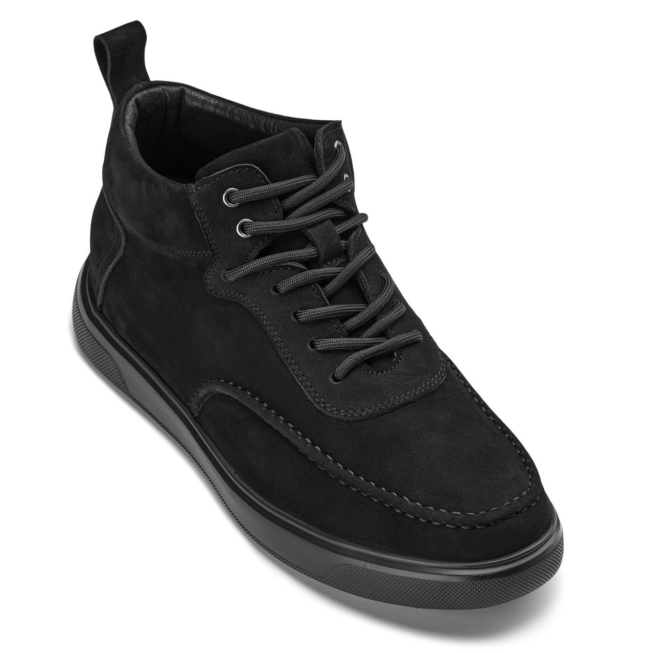 CALTO - Y7113 - 2.8 Inches Taller (Black) - Nubuck Suede Moc-Toe Sneak-Boots - WonderingCloth