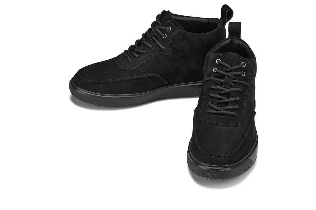 CALTO - Y7113 - 2.8 Inches Taller (Black) - Nubuck Suede Moc-Toe Sneak-Boots - WonderingCloth