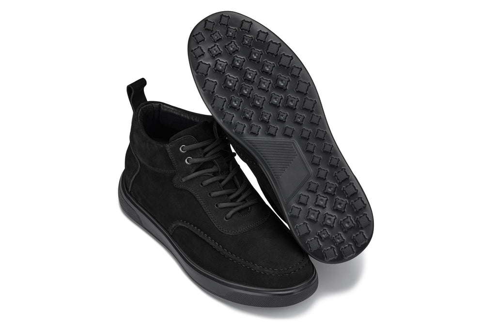 CALTO - Y7113 - 2.8 Inches Taller (Black) - Nubuck Suede Moc-Toe Sneak-Boots - WonderingCloth