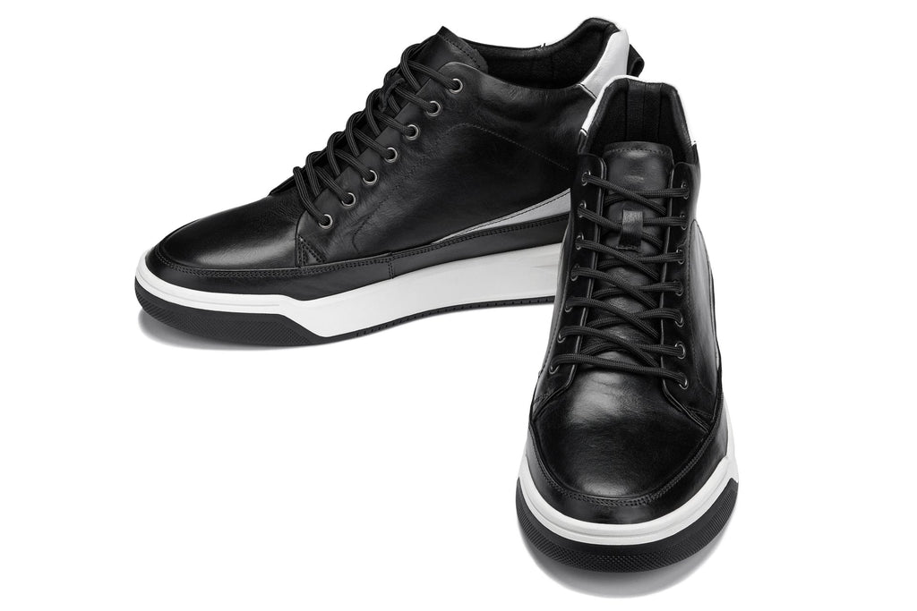 CALTO - Y7150 - 2.6 Inches Taller (Black) - Leather Ankle Top Sneak-Boot - WonderingCloth