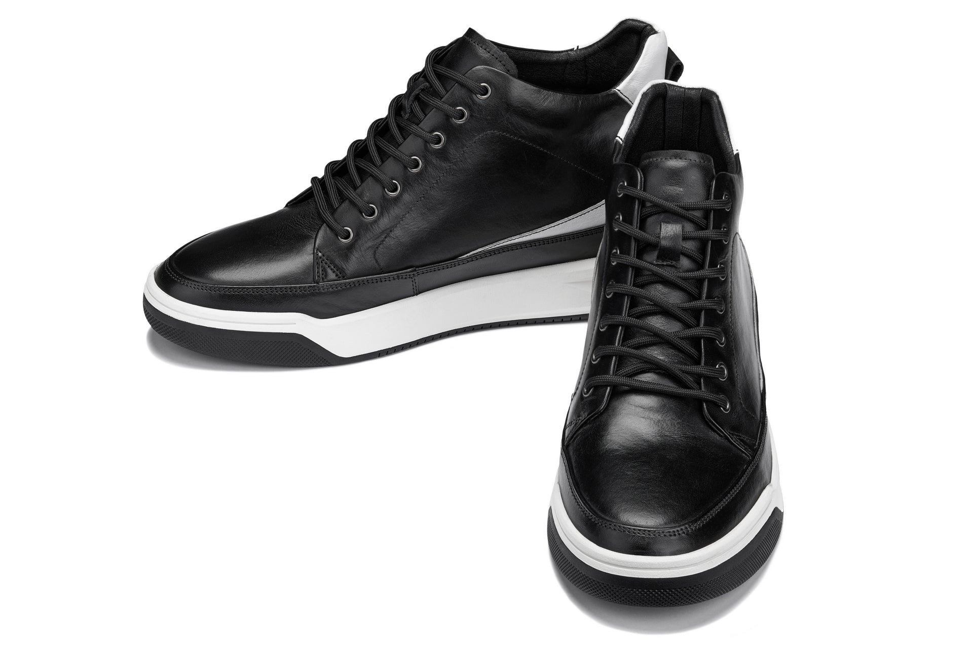 CALTO - Y7150 - 2.6 Inches Taller (Black) - Leather Ankle Top Sneak-Boot - WonderingCloth