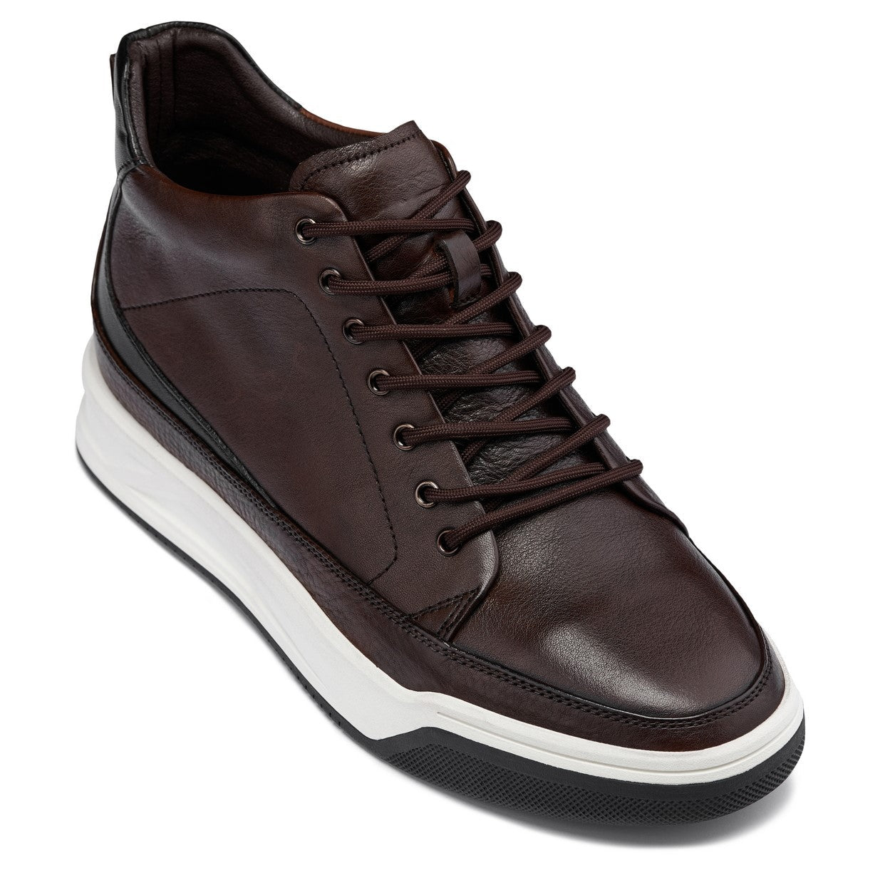 CALTO - Y7152 - 2.6 Inches Taller (Coffee Brown) - Leather Ankle Top Sneak-Boot - WonderingCloth