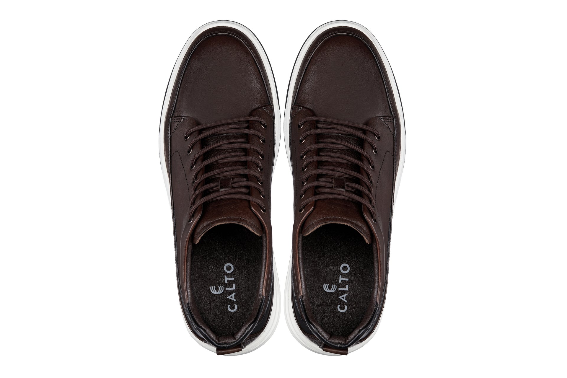 CALTO - Y7152 - 2.6 Inches Taller (Coffee Brown) - Leather Ankle Top Sneak-Boot - WonderingCloth