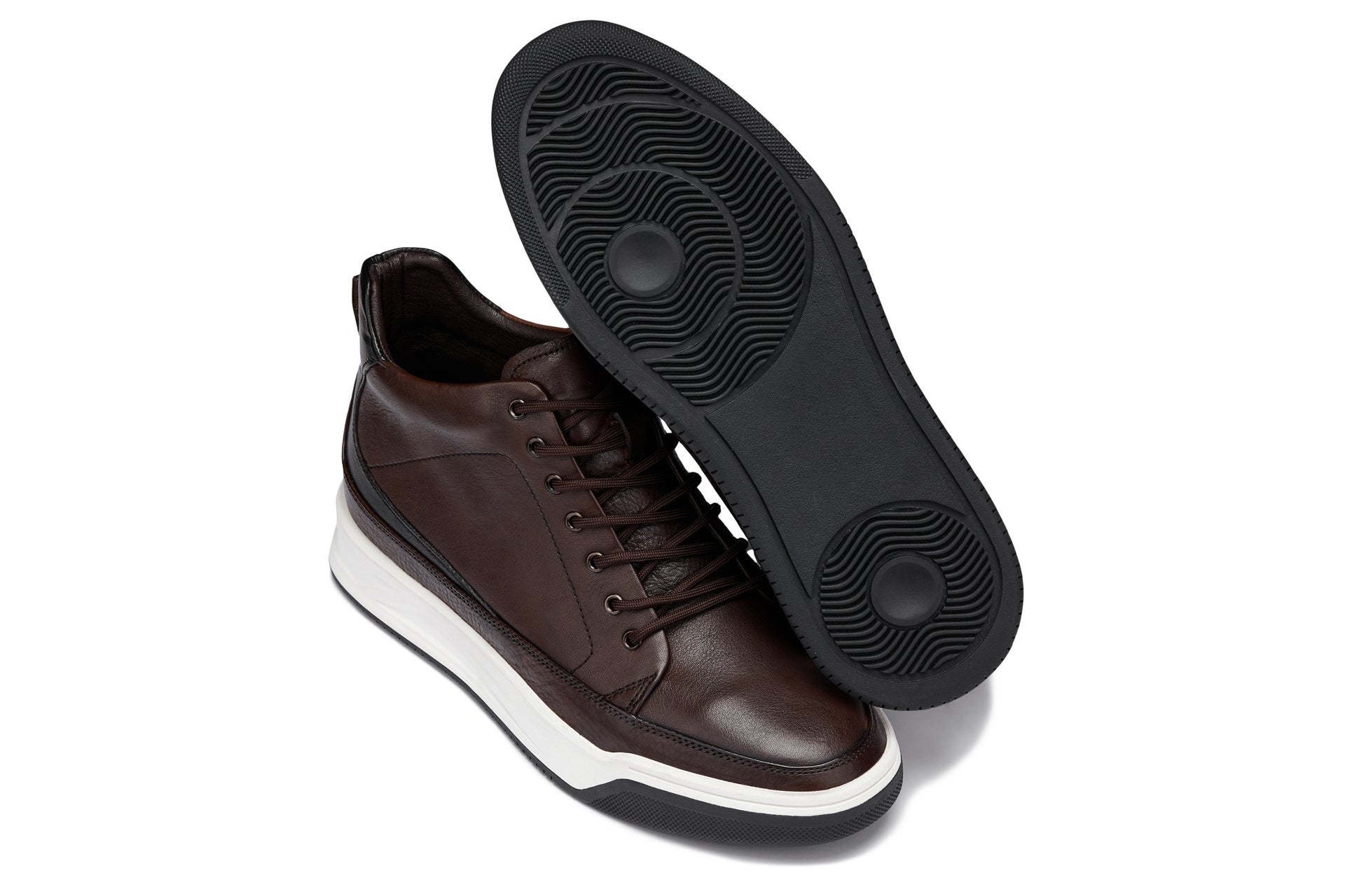 CALTO - Y7152 - 2.6 Inches Taller (Coffee Brown) - Leather Ankle Top Sneak-Boot - WonderingCloth