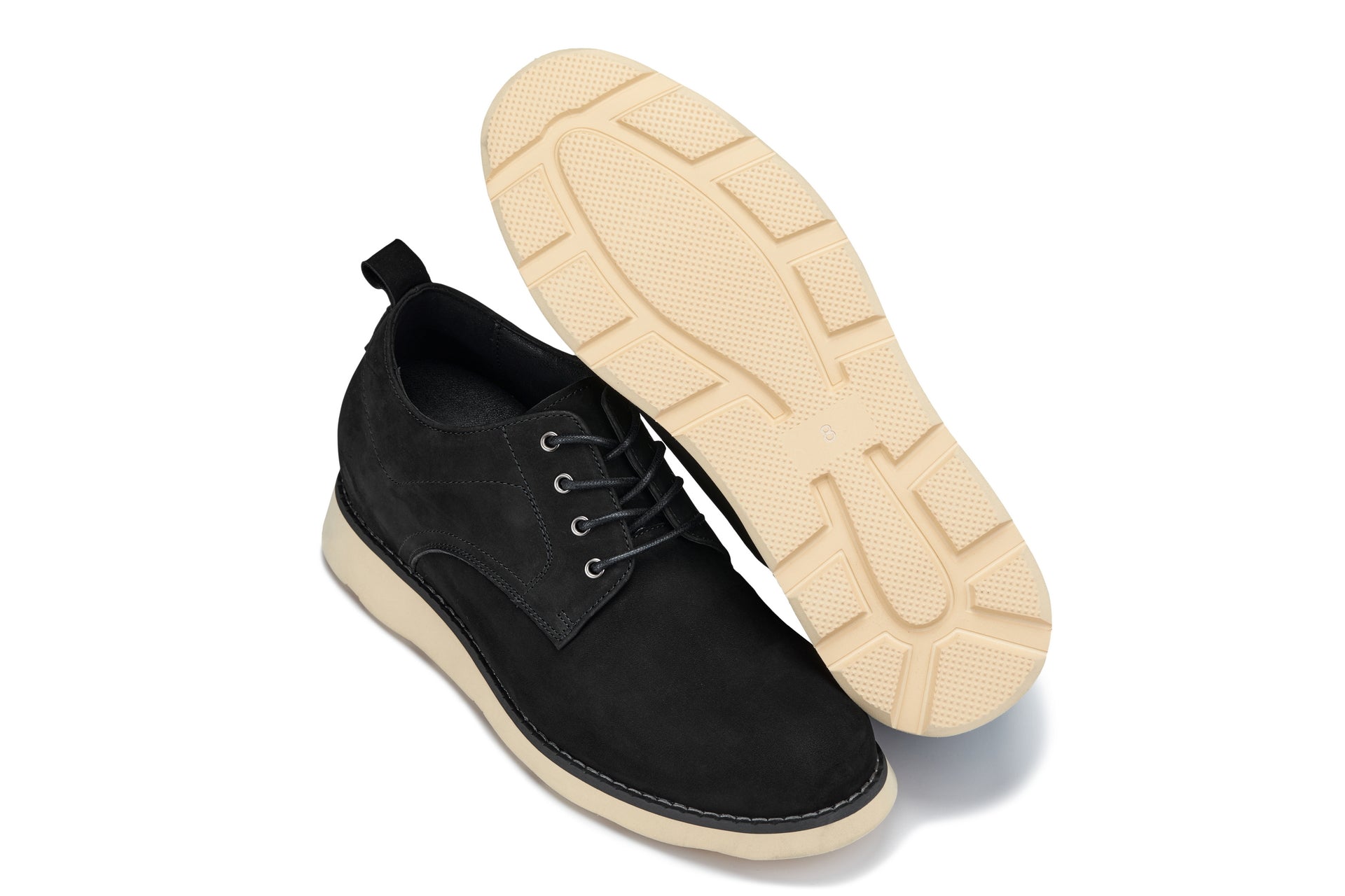 CALTO - Y7261 - 2.8 Inches Taller (Black) - Nubuck Upper Wedge Sole Work Boots - WonderingCloth