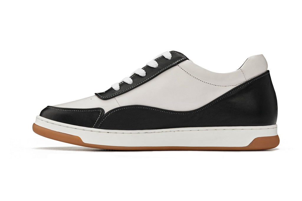 CALTO - Y7884 - 2.6 Inches Taller (Black/White/White & Gum Sole) - Elevated Leather Sneakers - WonderingCloth