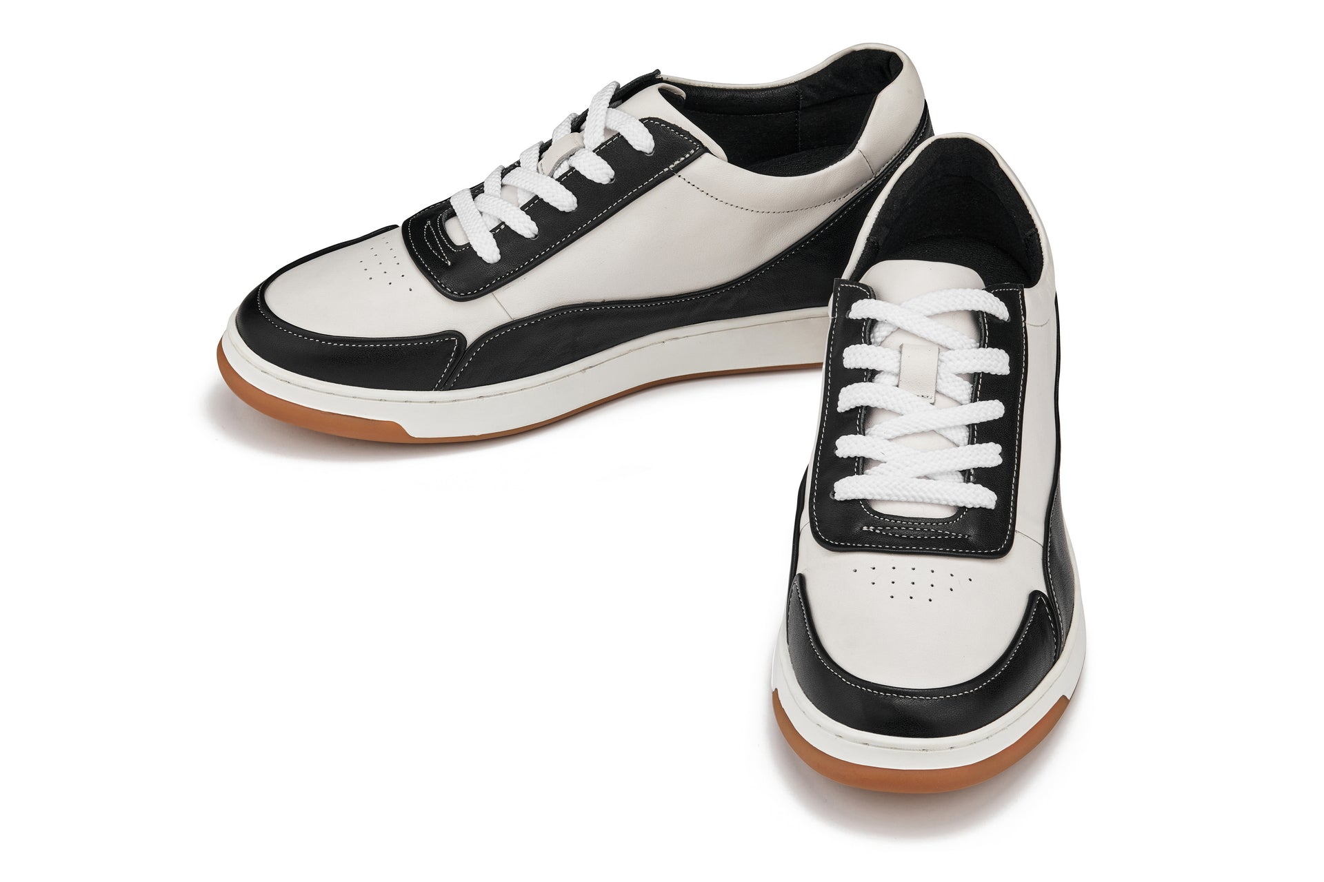CALTO - Y7884 - 2.6 Inches Taller (Black/White/White & Gum Sole) - Elevated Leather Sneakers - WonderingCloth