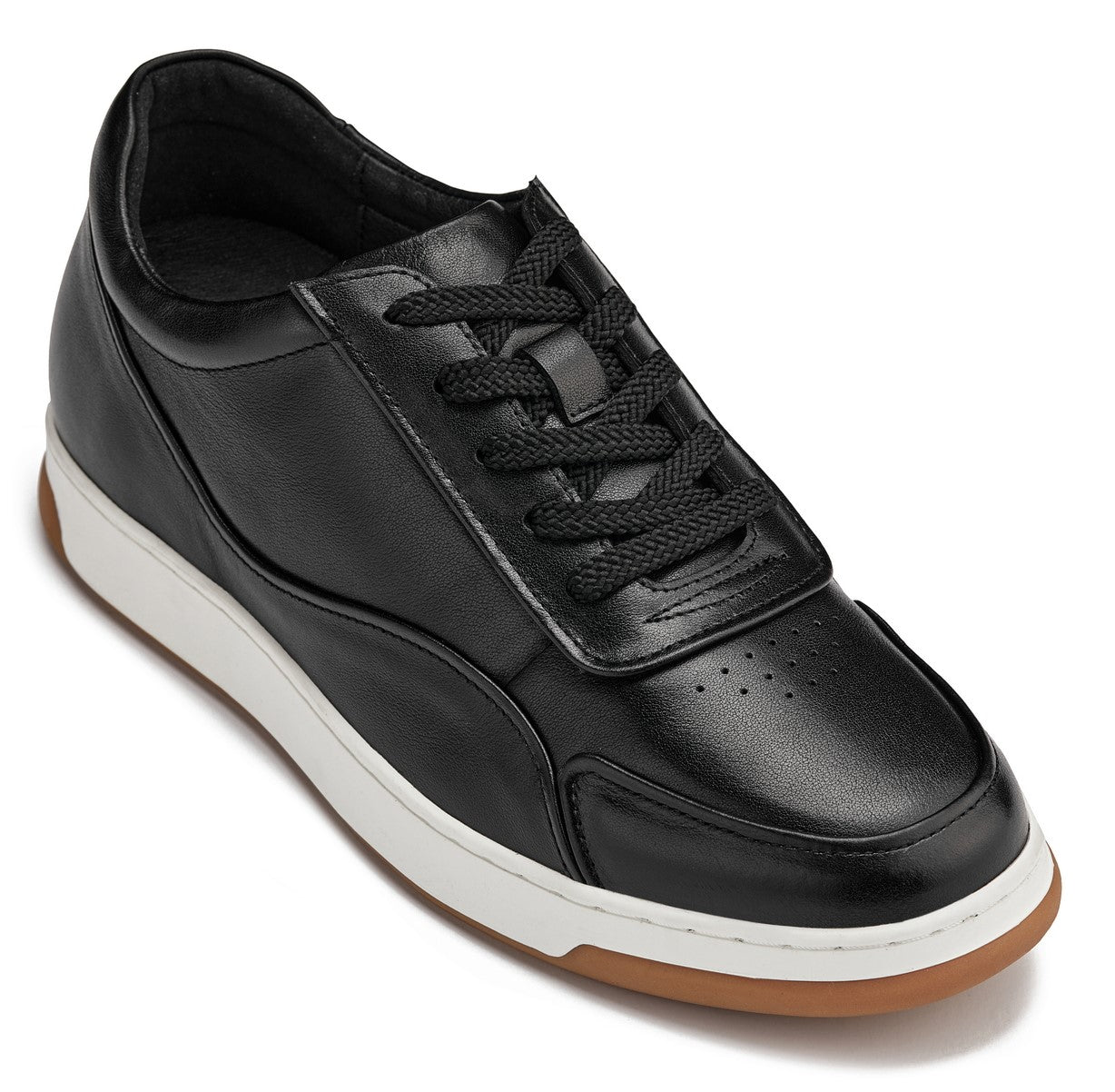 CALTO - Y7885 - 2.6 Inches Taller (Black/White & Gum Sole) - Elevated Leather Sneakers - WonderingCloth