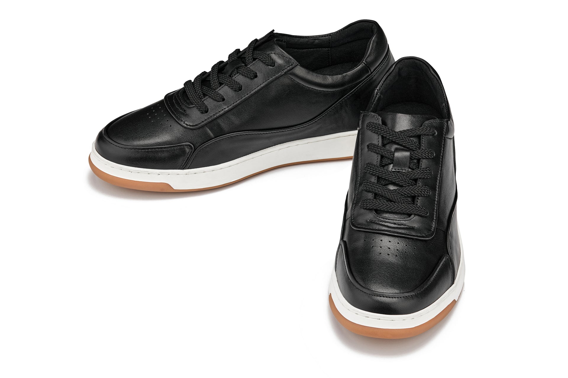 CALTO - Y7885 - 2.6 Inches Taller (Black/White & Gum Sole) - Elevated Leather Sneakers - WonderingCloth